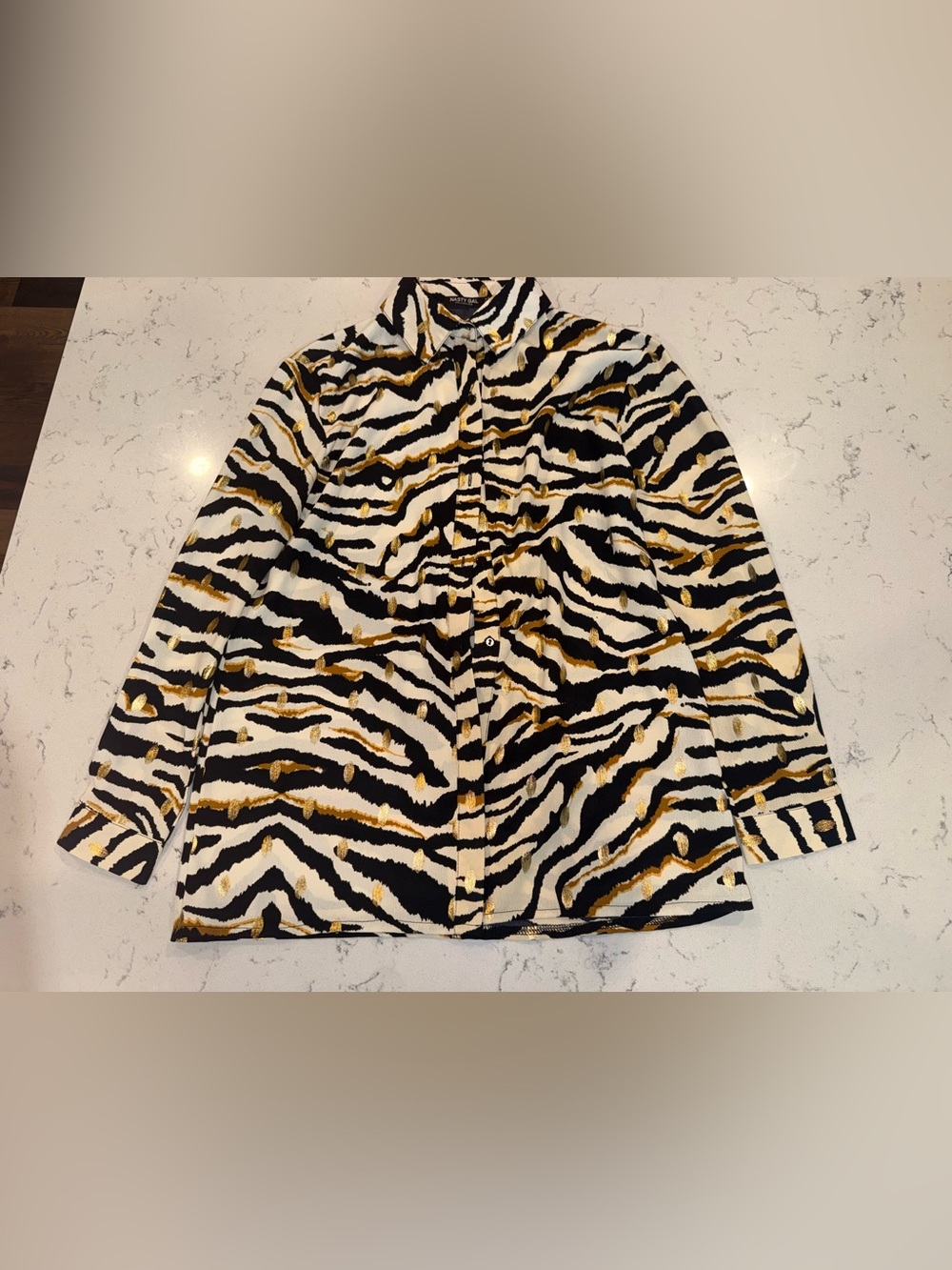 Nasty Gal Black, White & Gold Zebra-Print Button Jacket